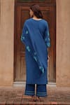 Shop_Vaayu_Blue Muslin, Cotton Applique Round Neck Indigo Bloom Kurta Set _at_Aza_Fashions
