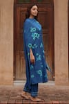 Buy_Vaayu_Blue Muslin, Cotton Applique Round Neck Indigo Bloom Kurta Set _Online_at_Aza_Fashions