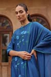 Vaayu_Blue Silk Embroidery Keyhole Neck Indigo Bloom Kurta Set _Online_at_Aza_Fashions