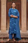 Buy_Vaayu_Blue Silk Embroidery Keyhole Neck Indigo Bloom Kurta Set _at_Aza_Fashions