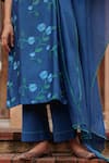 Buy_Vaayu_Blue Silk Embroidery Keyhole Neck Indigo Bloom Kurta Set _Online_at_Aza_Fashions