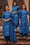 Buy_Vaayu_Blue Silk Embroidery Keyhole Neck Indigo Bloom Kurta Set 