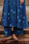 Vaayu_Blue Silk Embroidery Keyhole Neck Indigo Bloom Kurta And Pant Set _Online_at_Aza_Fashions
