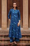Buy_Vaayu_Blue Silk Embroidery Keyhole Neck Indigo Bloom Kurta And Pant Set _at_Aza_Fashions