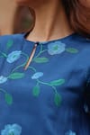 Vaayu_Blue Silk Embroidery Keyhole Neck Indigo Bloom Kurta And Pant Set _at_Aza_Fashions