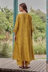 Shop_Vaayu_Yellow Silk Embroidery Round Neck Tuscany Pintuck Kurta And Pant Set _at_Aza_Fashions
