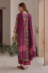 Shop_Vaayu_Multi Color Muslin, Cotton Tassels Split V-neck Amethyst Bloom Print Kurta Set _at_Aza_Fashions