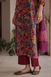 Buy_Vaayu_Multi Color Muslin, Cotton Tassels Split V-neck Amethyst Bloom Print Kurta Set _Online_at_Aza_Fashions