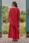 Shop_Vaayu_Red Muslin Applique Round Neck Berry Floral Print Anarkali With Dupatta _at_Aza_Fashions