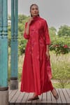 Buy_Vaayu_Red Muslin Applique Round Neck Berry Floral Print Anarkali With Dupatta 