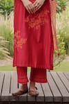 Vaayu_Red Silk Applique, Foil Printing Keyhole Berry Floral Embroidered Kurta Set _Online_at_Aza_Fashions