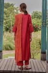 Shop_Vaayu_Red Silk Applique, Foil Printing Keyhole Berry Floral Embroidered Kurta Set _at_Aza_Fashions