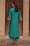 Shop_Vaayu_Teal Silk Embroidery V-neck Sleeve Printed Kurta With Pant _at_Aza_Fashions
