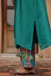 Vaayu_Teal Silk Embroidery V-neck Sleeve Printed Kurta With Pant _at_Aza_Fashions