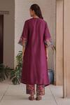 Shop_Vaayu_Purple Silk Embroidery, Tassels V-neck Amethyst Sleeve Printed Kurta With Pant _at_Aza_Fashions