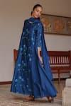 Shop_Vaayu_Blue Silk Embroidery Round Neck Indigo Bloom Print Anarkali With Dupatta _Online_at_Aza_Fashions