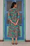 Shop_Vaayu_Blue Muslin, Cotton V-neck Teal Bloom Print Dress _at_Aza_Fashions