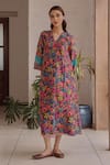Buy_Vaayu_Multi Color Muslin, Cotton V-neck Amethyst Bloom Print Dress _at_Aza_Fashions