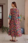 Shop_Vaayu_Multi Color Muslin, Cotton V-neck Amethyst Bloom Print Dress _at_Aza_Fashions