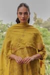 Vaayu_Yellow Silk Embroidery, Applique Round Neck Tuscany Floral Print Kurta Set _Online_at_Aza_Fashions
