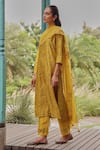 Shop_Vaayu_Yellow Silk Embroidery, Applique Round Neck Tuscany Floral Print Kurta Set _Online_at_Aza_Fashions
