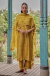Buy_Vaayu_Yellow Silk Embroidery, Applique Round Neck Tuscany Floral Print Kurta Set _at_Aza_Fashions