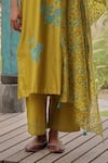 Vaayu_Yellow Silk Applique, Embroidery, Tassels Keyhole Neck Ochre Kurta Set _Online_at_Aza_Fashions