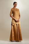 Vinusto_Gold Silk Zari, Embroidery V-neck Kurta And Kalidar Sharara Set _Online_at_Aza_Fashions