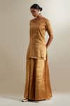 Shop_Vinusto_Gold Silk Zari, Embroidery V-neck Kurta And Kalidar Sharara Set _Online_at_Aza_Fashions