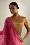 Shop_Vinusto_Gold Silk Zari, Embroidery V-neck Kurta And Kalidar Sharara Set 