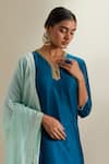 Buy_Vinusto_Teal Chanderi Embroidery, Lace, Zari V-neck Cutdana And Kurta Sharara Set 