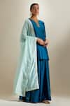 Buy_Vinusto_Teal Chanderi Embroidery, Lace, Zari V-neck Cutdana And Kurta Sharara Set _at_Aza_Fashions