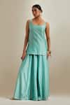 Buy_Vinusto_Mint Chanderi Zari, Embroidery Square Neck Kurta Sharara Set _Online_at_Aza_Fashions