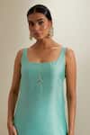 Vinusto_Mint Chanderi Zari, Embroidery Square Neck Kurta Sharara Set _at_Aza_Fashions