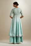 Shop_Vinusto_Mint Chanderi, Silk Zari, Embroidery V-neck Panelled Anarkali Sharara Set _at_Aza_Fashions