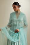 Shop_Vinusto_Mint Chanderi, Silk Zari, Embroidery V-neck Panelled Anarkali Sharara Set 