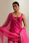 Vinusto_Fuchsia Chanderi, Silk Zari, Embroidery Scoop Neck Kurta Sharara Set _Online_at_Aza_Fashions