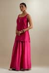 Buy_Vinusto_Fuchsia Chanderi, Silk Zari, Embroidery Scoop Neck Kurta Sharara Set 