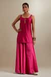 Shop_Vinusto_Fuchsia Chanderi, Silk Zari, Embroidery Scoop Neck Kurta Sharara Set 