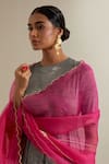 Shop_Vinusto_Silver Silk, Chanderi Embroidery Round Zari Panelled Anarkali And Palazzo Set 
