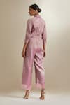 Shop_Vinusto_Pink Silk Zari, Lace Collared Gota Organza Panel Jumpsuit _at_Aza_Fashions