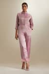 Buy_Vinusto_Pink Silk Zari, Lace Collared Gota Organza Panel Jumpsuit _at_Aza_Fashions