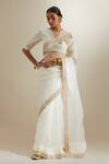 Buy_Vinusto_Ivory Silk, Chanderi Zari, Embroidery, Lace Split Katan Saree With Blouse _at_Aza_Fashions