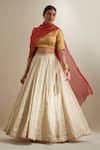 Buy_Vinusto_Gold Chanderi Zari Square Neck Stripe Lehenga Set _at_Aza_Fashions