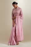 Buy_Vinusto_Pink Chanderi Lace, Zari Collared Saree With Blouse _at_Aza_Fashions