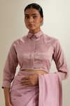 Vinusto_Pink Chanderi Lace, Zari Collared Saree With Blouse _at_Aza_Fashions