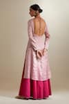 Shop_Vinusto_Pink Chanderi Embroidery V-neck Zari Silk Anarkali Sharara Set _at_Aza_Fashions