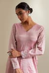 Vinusto_Pink Chanderi Embroidery V-neck Zari Silk Anarkali Sharara Set _at_Aza_Fashions
