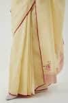 Vinusto_Yellow Chanderi Applique, Embroidery Round Neck Saree With Floral Print Blouse _Online_at_Aza_Fashions