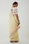 Shop_Vinusto_Yellow Chanderi Applique, Embroidery Round Neck Saree With Floral Print Blouse _at_Aza_Fashions